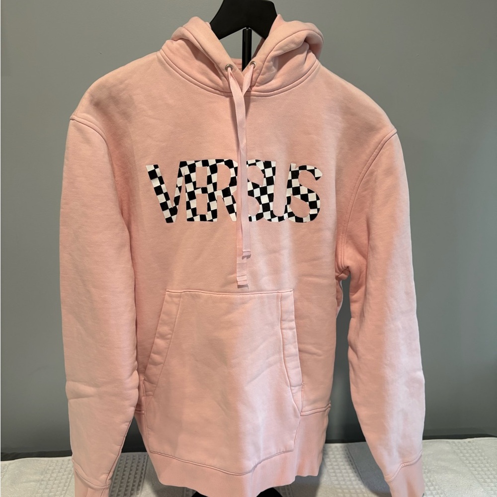 Men’s Versace Pink Hoodie with Checkered Versus Logo